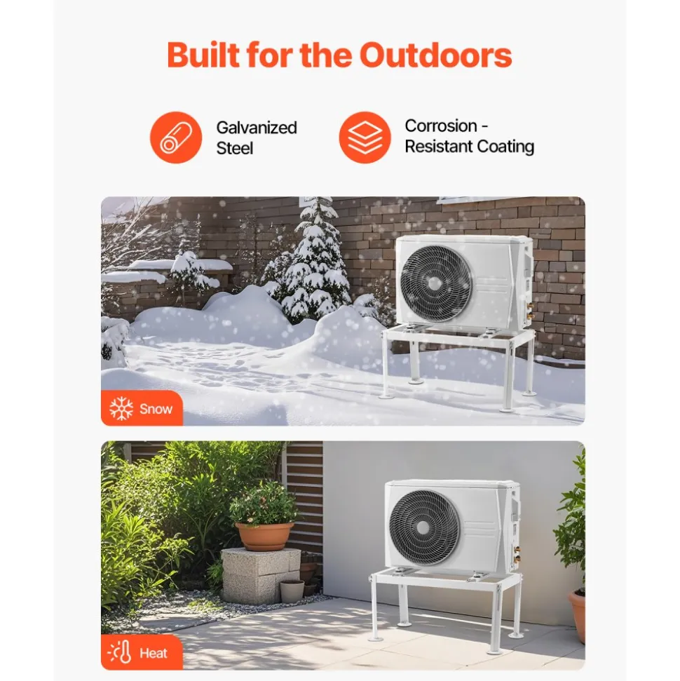 VEVOR Mini Split Ground Stand, Adjustable Anti-Vibration Mini Split Stand for 9000-36000 BTU Ductless Air Conditioner Heat Pump, Heavy Duty AC Base Bracket Floor Mount w/ 661LBS Max. Load Capacity