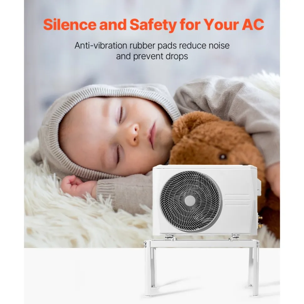 VEVOR Mini Split Ground Stand, Adjustable Anti-Vibration Mini Split Stand for 9000-36000 BTU Ductless Air Conditioner Heat Pump, Heavy Duty AC Base Bracket Floor Mount w/ 661LBS Max. Load Capacity