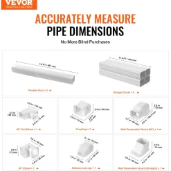 VEVOR Mini Split Line Set Cover 3-inch W 17.6Ft L, PVC Decorative Pipe Line Cover For Air Conditioner with 4 Straight Ducts & Full Components Easy to Install, Paintable for Heat Pumps, White
