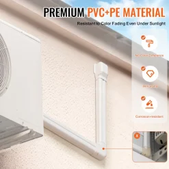 VEVOR Mini Split Line Set Cover 3-inch W 17.6Ft L, PVC Decorative Pipe Line Cover For Air Conditioner with 4 Straight Ducts & Full Components Easy to Install, Paintable for Heat Pumps, White