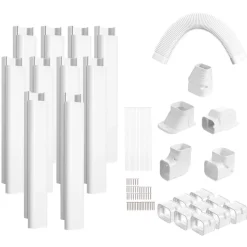 VEVOR Mini Split Line Set Cover 3-inch W 17.7Ft L, PVC Decorative Pipe Line Cover For Air Conditioner with 10 Straight Ducts & Full Components Easy to Install, Paintable for Heat Pumps, White