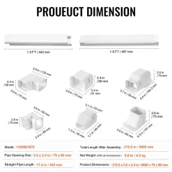 VEVOR Mini Split Line Set Cover 3-inch W 17.7Ft L, PVC Decorative Pipe Line Cover For Air Conditioner with 10 Straight Ducts & Full Components Easy to Install, Paintable for Heat Pumps, White