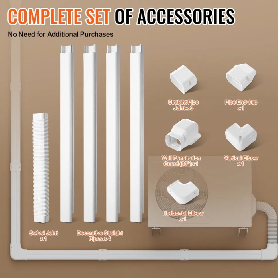 VEVOR Mini Split Line Set Cover 3-inch W 15.8Ft L, PVC Decorative Pipe Line Cover For Air Conditioner with 4 Straight Ducts & Full Components Easy to Install, Paintable for Heat Pumps, White