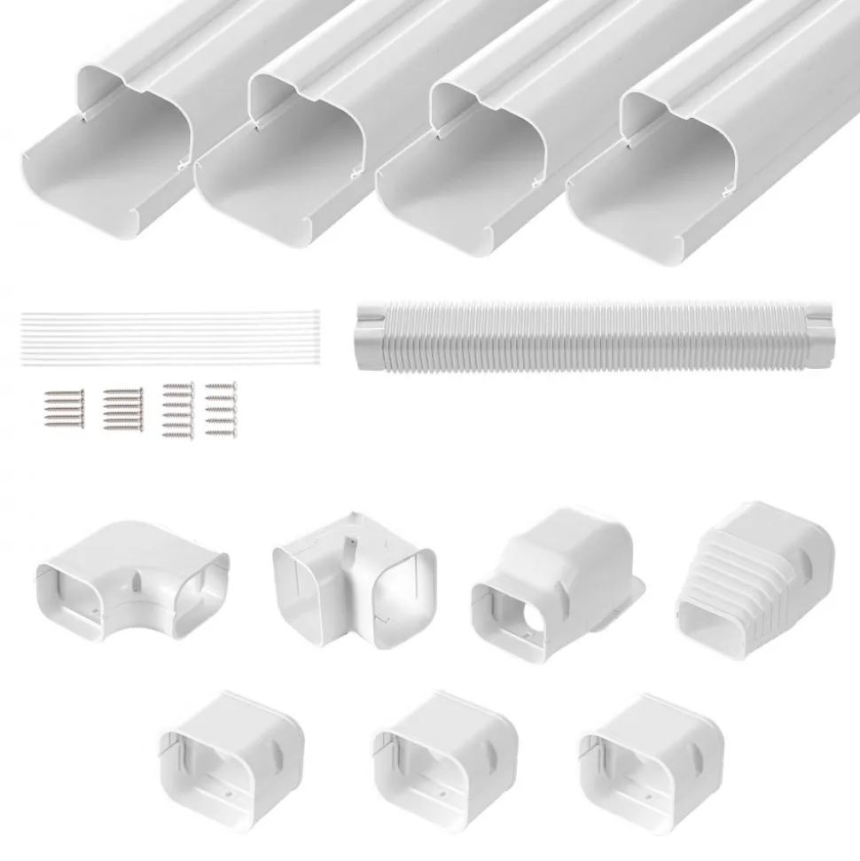 VEVOR Mini Split Line Set Cover 3-inch W 15.8Ft L, PVC Decorative Pipe Line Cover For Air Conditioner with 4 Straight Ducts & Full Components Easy to Install, Paintable for Heat Pumps, White