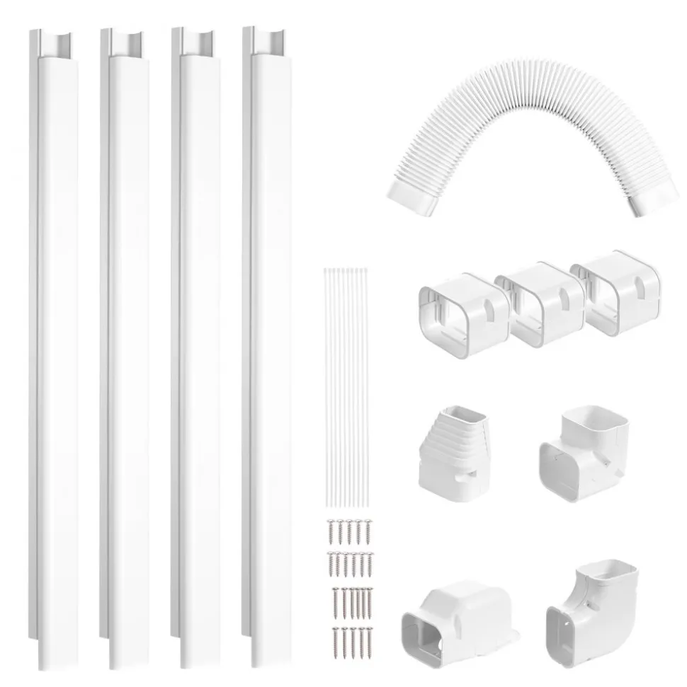 VEVOR Mini Split Line Set Cover 3-inch W 15.8Ft L, PVC Decorative Pipe Line Cover For Air Conditioner with 4 Straight Ducts & Full Components Easy to Install, Paintable for Heat Pumps, White