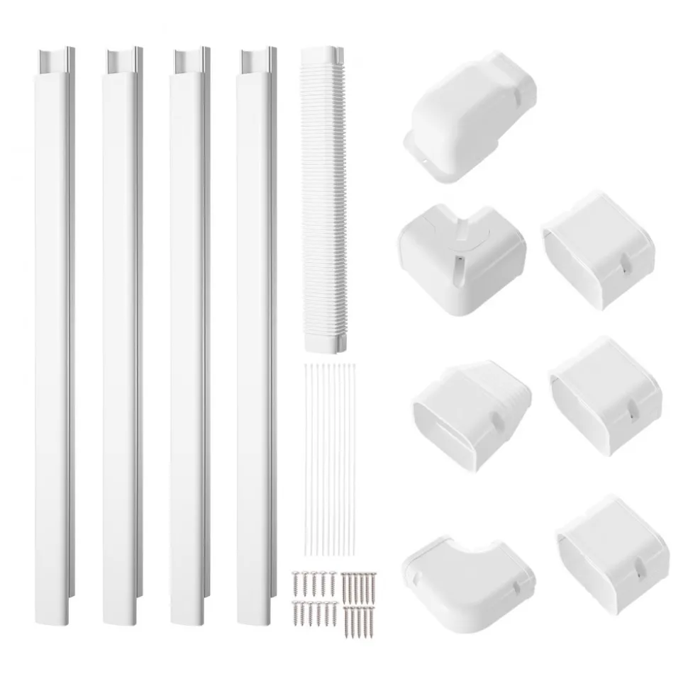 VEVOR Mini Split Line Set Cover 3-inch W 15.8Ft L, PVC Decorative Pipe Line Cover For Air Conditioner with 4 Straight Ducts & Full Components Easy to Install, Paintable for Heat Pumps, White