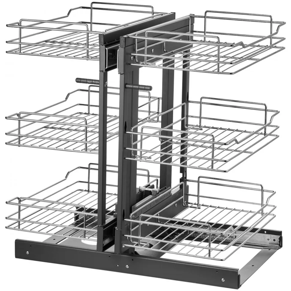 VEVOR Min 15"W Opening Blind Corner Pull Out Organizer, 3 Tier 6 Shelf Kitchen Cabinet Organizer, Chrome Carbon Steel Storage Basket, Slide Out Storage Organizer, Left & Right Open Compatible