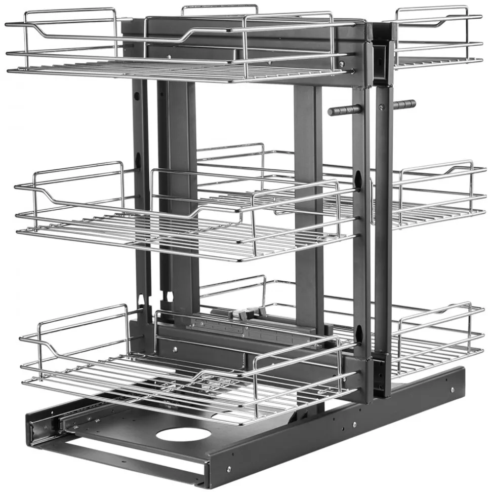 VEVOR Min 15"W Opening Blind Corner Pull Out Organizer, 3 Tier 6 Shelf Kitchen Cabinet Organizer, Chrome Carbon Steel Storage Basket, Slide Out Storage Organizer, Left & Right Open Compatible