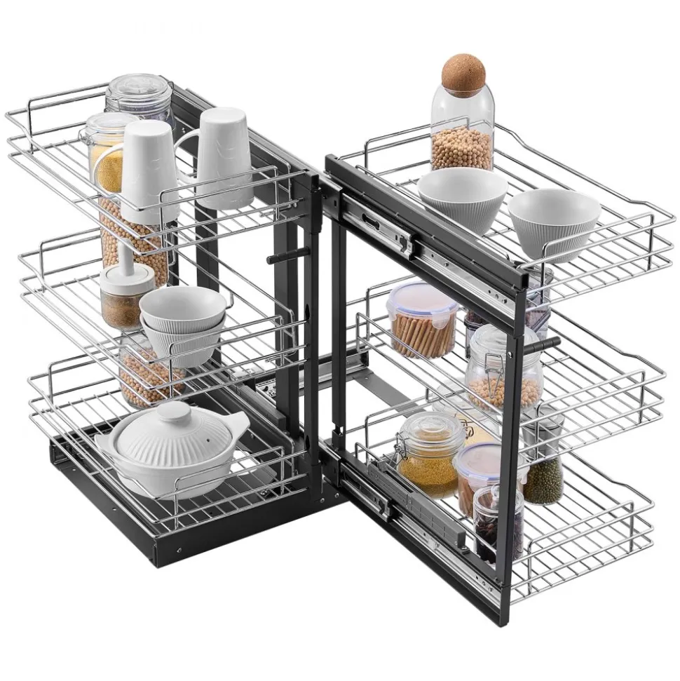 VEVOR Min 15"W Opening Blind Corner Pull Out Organizer, 3 Tier 6 Shelf Kitchen Cabinet Organizer, Chrome Carbon Steel Storage Basket, Slide Out Storage Organizer, Left & Right Open Compatible