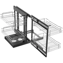 VEVOR Min 15"W Opening Blind Corner Pull Out Organizer, 2 Tier 4 Shelf Kitchen Cabinet Organizer, Chrome Carbon Steel Storage Basket, Slide Out Storage Organizer, Left & Right Open Compatible