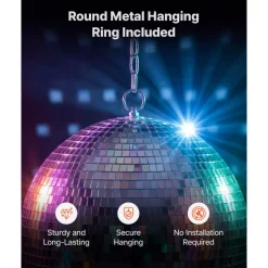 VEVOR Mirror Disco Ball 4" 6" 8" 8-Pack Silver Balls with Hanging Ring, for Party Home Decoration Stage Props DJ Dance Club, 2 Mirror Tile Sizes, Reflects Light, Large Wedding Music Birthday Decor