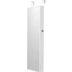 VEVOR Mirror Jewelry Cabinet, 47.05-Inch Tall Lockable Jewelry Cabinet Armoire with Full-Length Mirror, Wall or Door Mounted Jewelry Mirror Organizer with LED Interior Lights and Velvet Lining, White