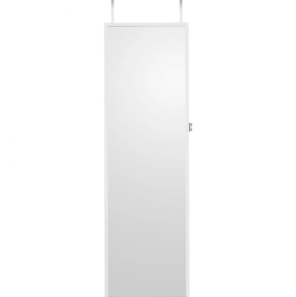 VEVOR Mirror Jewelry Cabinet, 47.05-Inch Tall Lockable Jewelry Cabinet Armoire with Full-Length Mirror, Wall or Door Mounted Jewelry Mirror Organizer with LED Interior Lights and Velvet Lining, White
