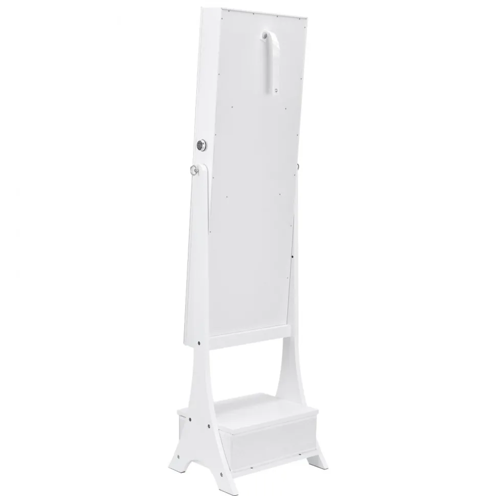 VEVOR Mirror Jewelry Cabinet, Standing Mirror with Storage, Lockable Jewelry Mirror Organizer with Full Length Mirror, Velvet Lining, Interior LED Light, Drawer, Freestanding Jewelry Armoire, White