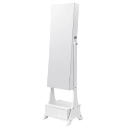 VEVOR Mirror Jewelry Cabinet, Standing Mirror with Storage, Lockable Jewelry Mirror Organizer with Full Length Mirror, Velvet Lining, Interior LED Light, Drawer, Freestanding Jewelry Armoire, White