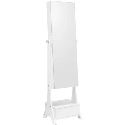 VEVOR Mirror Jewelry Cabinet, Standing Mirror with Storage, Lockable Jewelry Mirror Organizer with Full Length Mirror, Velvet Lining, Interior LED Light, Drawer, Freestanding Jewelry Armoire, White