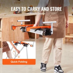 VEVOR Miter Saw Stand, 300lbs Load Capacity Steel Collapsible Stand for Miter Saw with One-piece Mounting Brackets Clamps, Adjustable Height and Length, Portable Compact and Folding Miter Saw Stand