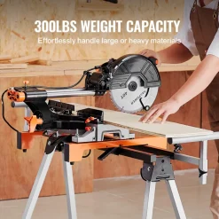 VEVOR Miter Saw Stand, 300lbs Load Capacity Steel Collapsible Stand for Miter Saw with One-piece Mounting Brackets Clamps, Adjustable Height and Length, Portable Compact and Folding Miter Saw Stand