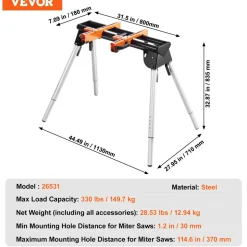 VEVOR Miter Saw Stand, 330lbs Load Capacity Steel Collapsible Stand for Miter Saw with One-piece Mounting Brackets Clamps, 29.1