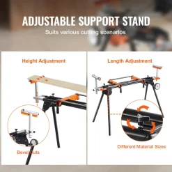 VEVOR Miter Saw Stand, 550lbs Load Capacity Steel Collapsible Stand for Miter Saw with One-piece Mounting Brackets Clamps, Adjustable Height and Length, Portable Compact and Folding Miter Saw Stand