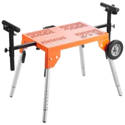 VEVOR Miter Saw Stand with Tabletop and Wheels, 330lbs Load Capacity Steel Collapsible Rolling Stand for Miter Saw, Adjustable Height and Length, Portable Compact and Folding Miter Saw Stand
