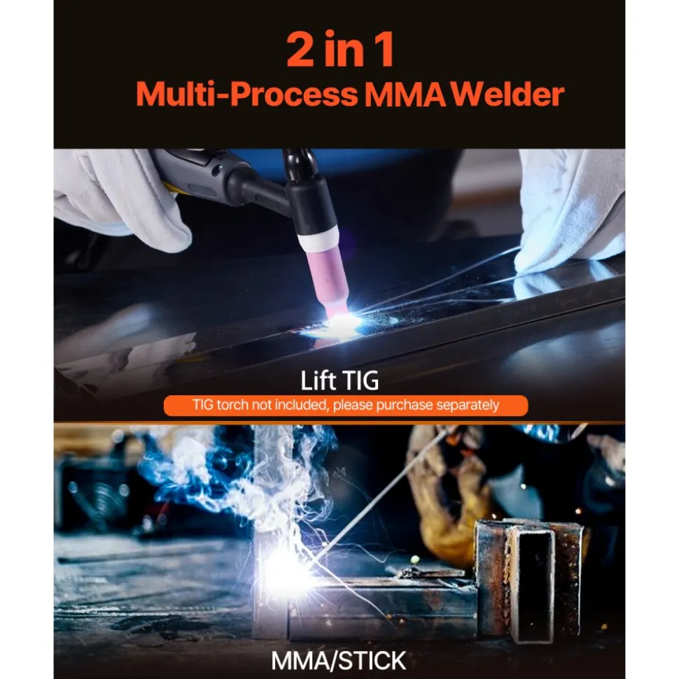 VEVOR MMA Welder, 205A 2-in-1 MMA Lift TIG Stick Welding Machine, 110/220V Dual Voltage IGBT Inverter Welder Machine with Digital Display, Hot Start Arc Force Anti-Stick (Lift Torch Not Included)