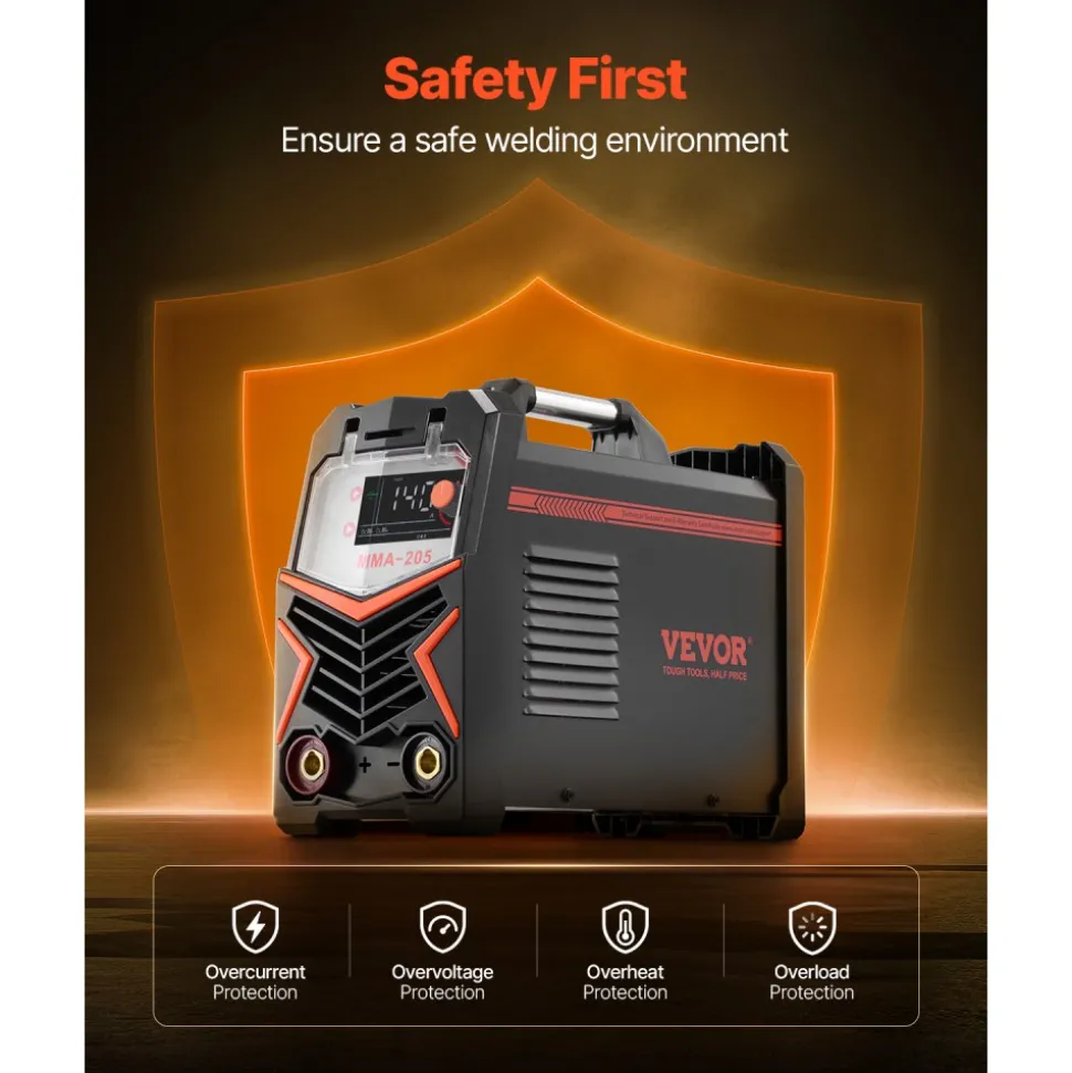 VEVOR MMA Welder, 205A 2-in-1 MMA Lift TIG Stick Welding Machine, 110/220V Dual Voltage IGBT Inverter Welder Machine with Digital Display, Hot Start Arc Force Anti-Stick (Lift Torch Not Included)