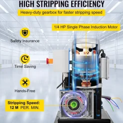 VEVOR 1.5-40MM Electric Cable Stripping Machine 370W, Efficiently Strips Various Metal Wires, Includes 10 Blades, Speeds Up to 15M/Min