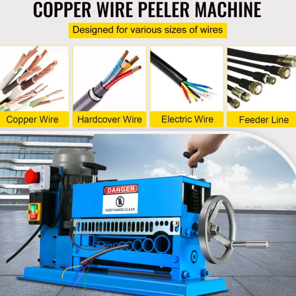 VEVOR 1.5-40MM Electric Cable Stripping Machine 370W, Efficiently Strips Various Metal Wires, Includes 10 Blades, Speeds Up to 15M/Min