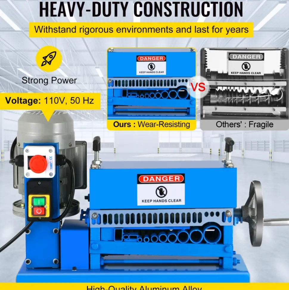 VEVOR 1.5-40MM Electric Cable Stripping Machine 370W, Efficiently Strips Various Metal Wires, Includes 10 Blades, Speeds Up to 15M/Min