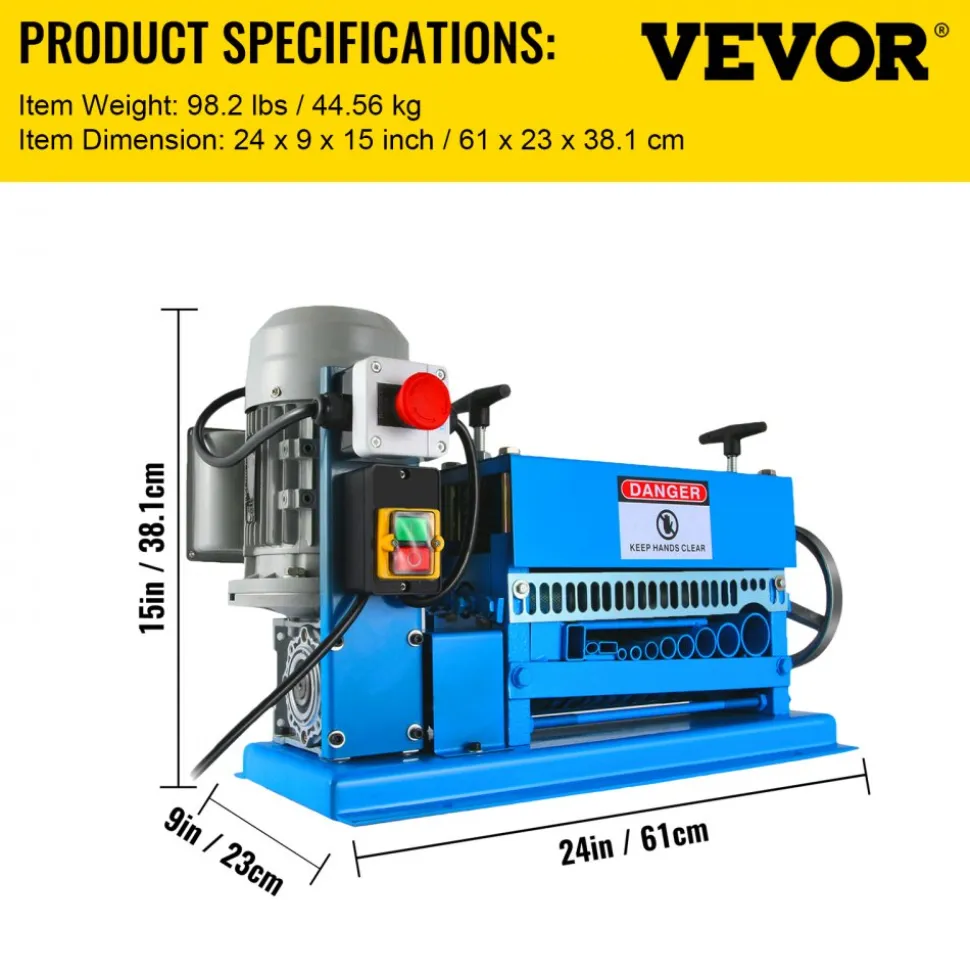 VEVOR 1.5-40MM Electric Cable Stripping Machine 370W, Efficiently Strips Various Metal Wires, Includes 10 Blades, Speeds Up to 15M/Min