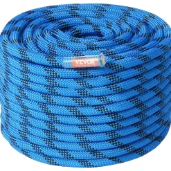 VEVOR 12.7mm Static Climbing Rope, 45.7M(150ft) Outdoor Rock Climbing Rope 30KN Breaking Tension, Fiber Rope with Steel Snap Hooks for Escape, Rappelling, Fire Rescue, Blue