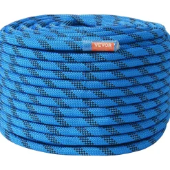 VEVOR 12.7mm Static Climbing Rope, 45.7M(150ft) Outdoor Rock Climbing Rope 30KN Breaking Tension, Fiber Rope with Steel Snap Hooks for Escape, Rappelling, Fire Rescue, Blue