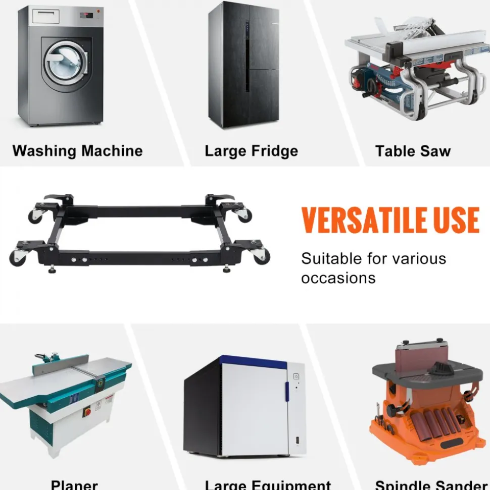 VEVOR Mobile Base, 1500 lbs Capacity, Adjustable from 20" x 24.5" to 28" x 33.5", Heavy Duty Universal Mobile Base Stand with 4 Swivel Wheels, for Woodworking Equipment, Bandsaw, Power Tool, Machine