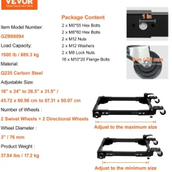 VEVOR Mobile Base, 1500 lbs Capacity, Adjustable from 18