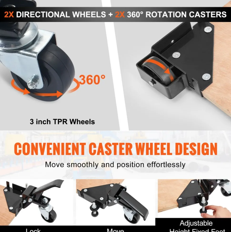 VEVOR Mobile Base, 400 lbs Weight Capacity, Adjustable from 9.5" x 9.5" to Infinity, Heavy Duty Universal Mobile Base Stand with Swivel Wheels for Woodworking Equipment, Bandsaw, Power Tools, Machines
