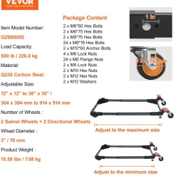 VEVOR Mobile Base, 500 lbs Weight Capacity, Adjustable from 12