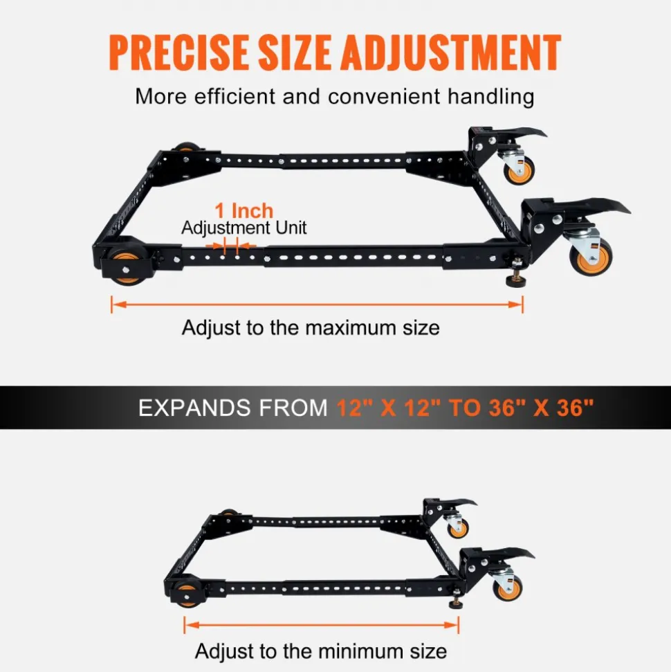 VEVOR Mobile Base, 650 lbs Weight Capacity, Adjustable from 12" x 12" to 36" x 36", Heavy Duty Universal Mobile Base Stand with Swivel Wheels, for Woodworking Equipment, Bandsaw, Power Tools, Machines