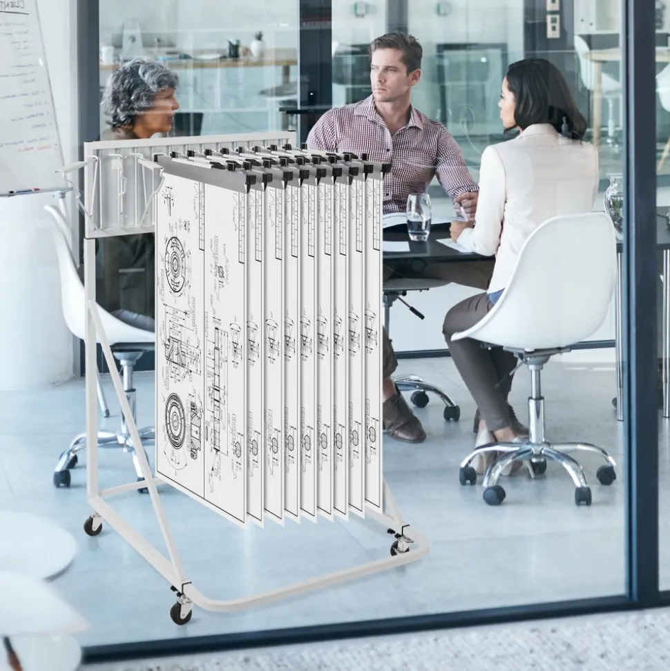 VEVOR Mobile Blueprint Storage Rack, Plan Holder with 12 Pivot Brackets, Mobile Blueprint Holder Adjustable Height & Length, Poster Display Rack for Office and Home (Rack Only Without Clamps)