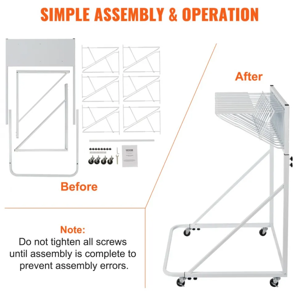 VEVOR Mobile Blueprint Storage Rack, Plan Holder with 12 Pivot Brackets, Mobile Blueprint Holder Adjustable Height & Length, Poster Display Rack for Office and Home (Rack Only Without Clamps)