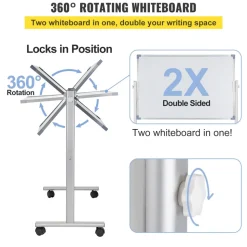 VEVOR Mobile Magnetic Whiteboard, 36 x 24 Inch, Double Sided, 360 Degree Reversible Rolling Dry Erase Board, Height Adjustable with Aluminum Frame and Lockable Swivel Wheels, for Office School Home