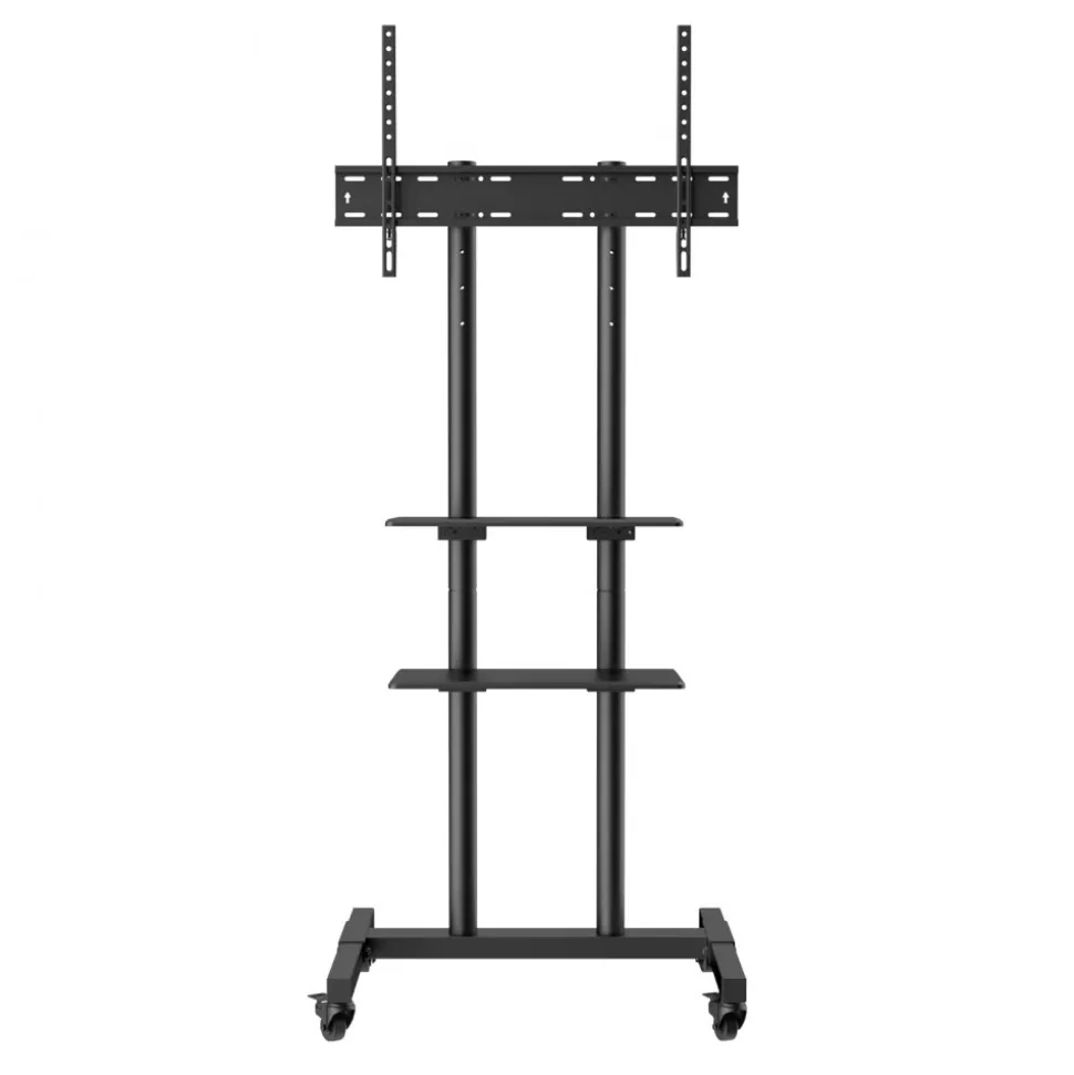 VEVOR Mobile TV Stand, Mobile TV Cart for 32 to 70 inch TVs, Height Adjustable Portable TV Stand with Wheels, Double Tray for Audio-Visual Devices, Rolling TV Stand with Mount for Bedroom, Living Room