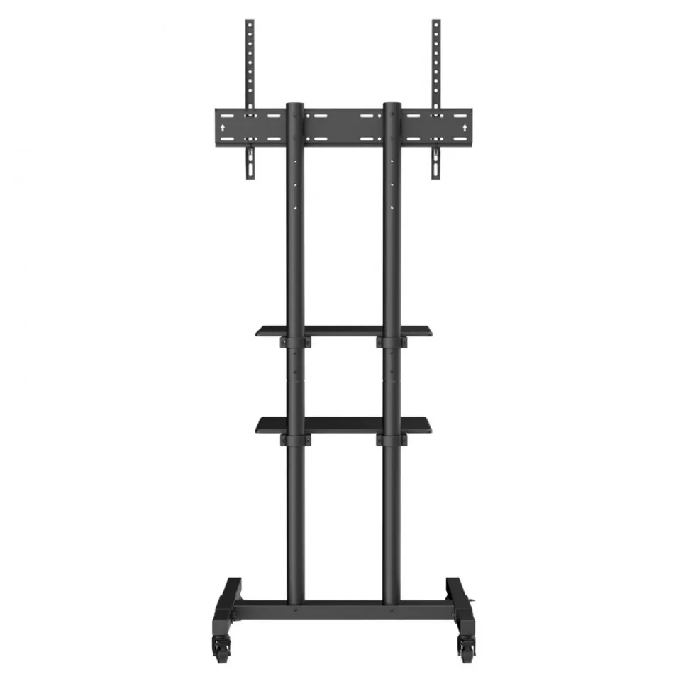 VEVOR Mobile TV Stand, Mobile TV Cart for 32 to 70 inch TVs, Height Adjustable Portable TV Stand with Wheels, Double Tray for Audio-Visual Devices, Rolling TV Stand with Mount for Bedroom, Living Room