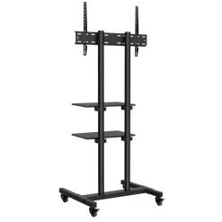 VEVOR Mobile TV Stand, Mobile TV Cart for 32 to 70 inch TVs, Height Adjustable Portable TV Stand with Wheels, Double Tray for Audio-Visual Devices, Rolling TV Stand with Mount for Bedroom, Living Room