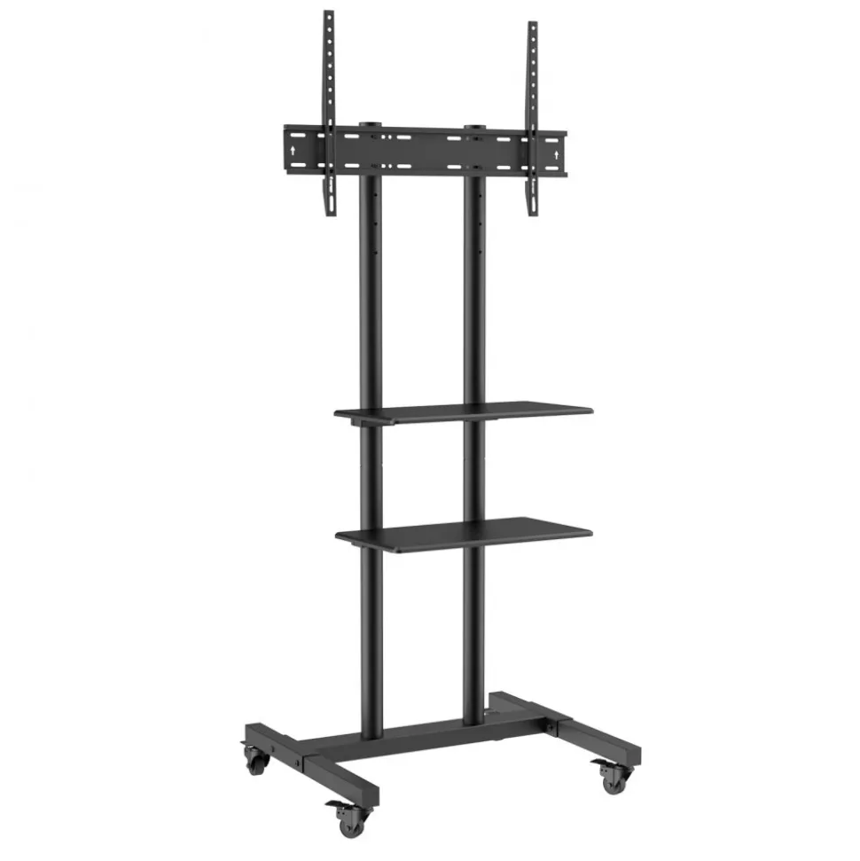 VEVOR Mobile TV Stand, Mobile TV Cart for 32 to 70 inch TVs, Height Adjustable Portable TV Stand with Wheels, Double Tray for Audio-Visual Devices, Rolling TV Stand with Mount for Bedroom, Living Room