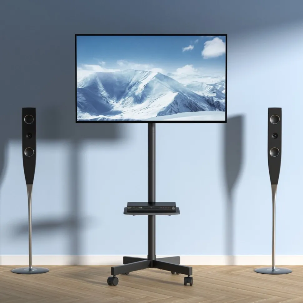 VEVOR Mobile TV Stand, Mobile TV Cart for 23 to 60 inch TVs, Height Adjustable Portable TV Stand with Wheels, with A Tray for Audio-Visual Devices, Rolling TV Stand with Mount for Bedroom, Living Room