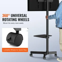VEVOR Mobile TV Stand, Mobile TV Cart for 23 to 60 inch TVs, Height Adjustable Portable TV Stand with Wheels, with A Tray for Audio-Visual Devices, Rolling TV Stand with Mount for Bedroom, Living Room