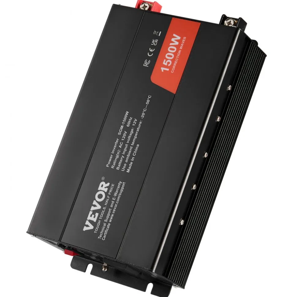 VEVOR Modified Sine Wave Inverter, 1500W, DC 12V to AC 120V Power Inverter with 2 AC Outlets 2 USB Port 1 Type-C Port 6 Spare Fuses, for Small Home Devices like Smartphone Laptop, CE FCC Certified