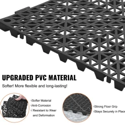 VEVOR Modular Interlocking Cushion, 12 Pack 12" x 12" Splicing Drainage Mats, Soft PVC Interlocking Drainage Floor Tiles, Non-Slip Drainage Holes for Restroom, Bathroom, Kitchen, Pool, Wet Areas, Blac
