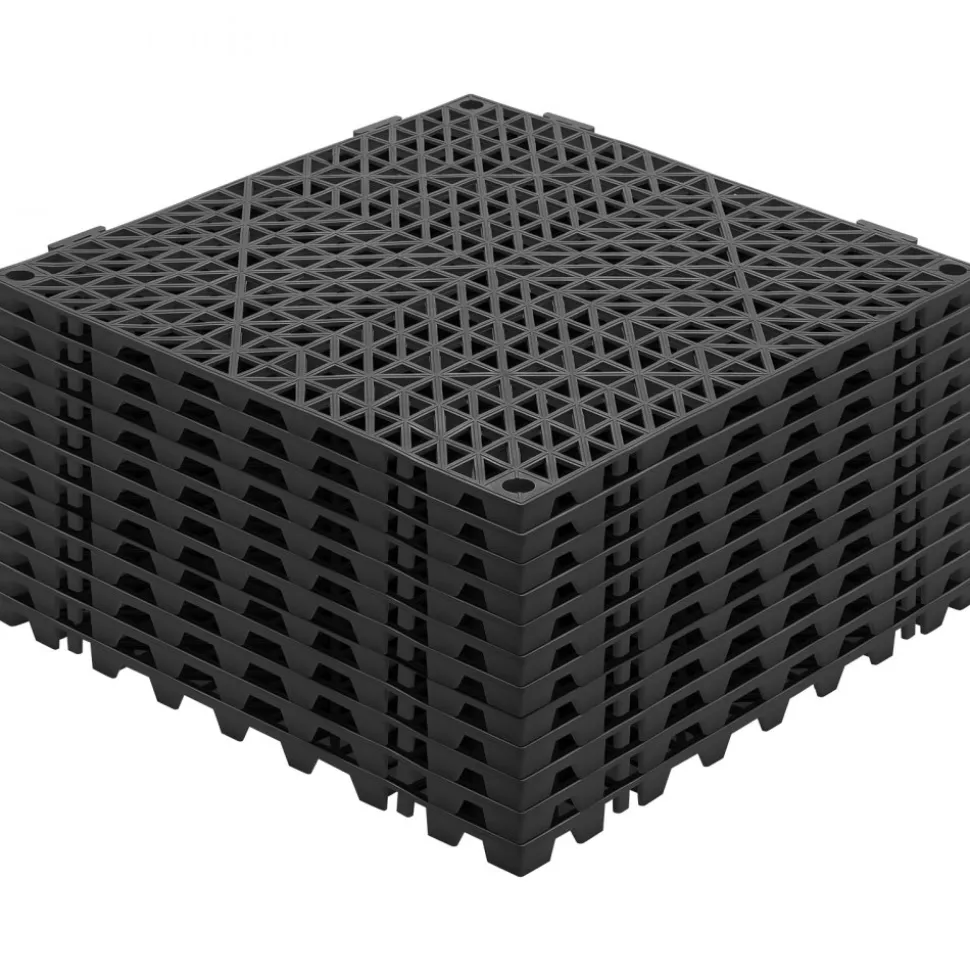 VEVOR Modular Interlocking Cushion, 12 Pack 12" x 12" Splicing Drainage Mats, Soft PVC Interlocking Drainage Floor Tiles, Non-Slip Drainage Holes for Restroom, Bathroom, Kitchen, Pool, Wet Areas, Blac